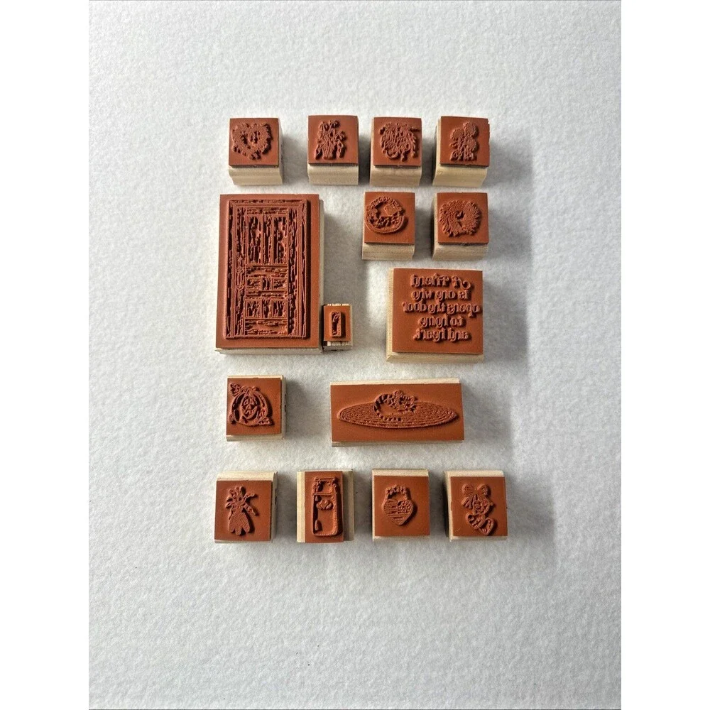 Stampin' Up! Home and Heart 15 Wood Mount Rubber Stamps Retired Country Folk Art